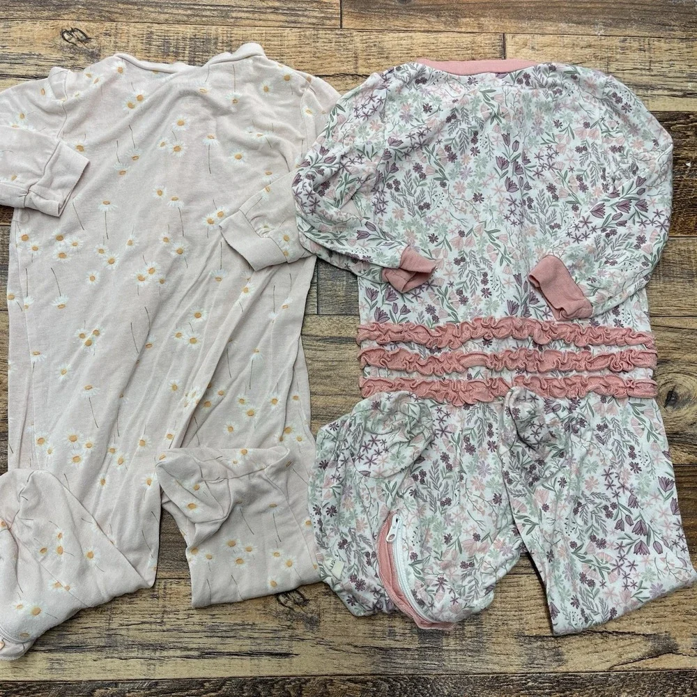 Milkberry Bamboo Sleeper Bundle Baby Girls 6-9m Floral Ruffle